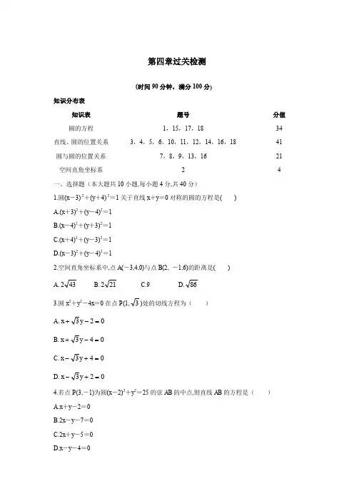 人教版高中数学必修二 第四章《圆与方程》单元试卷(1)