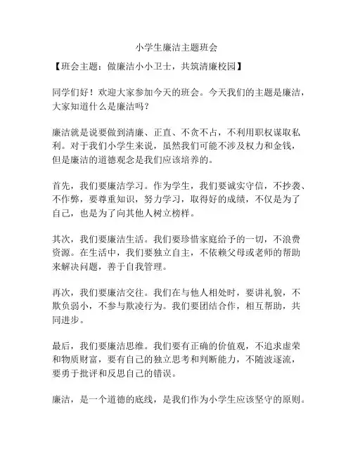 小学生廉洁主题班会