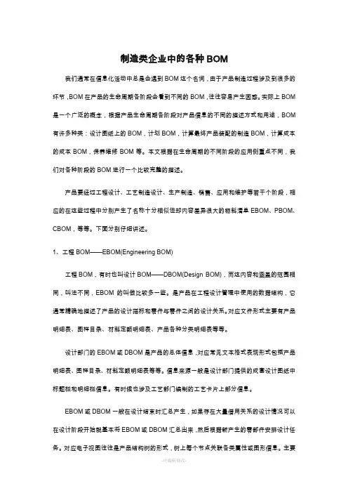 制造类企业中的各种BOM