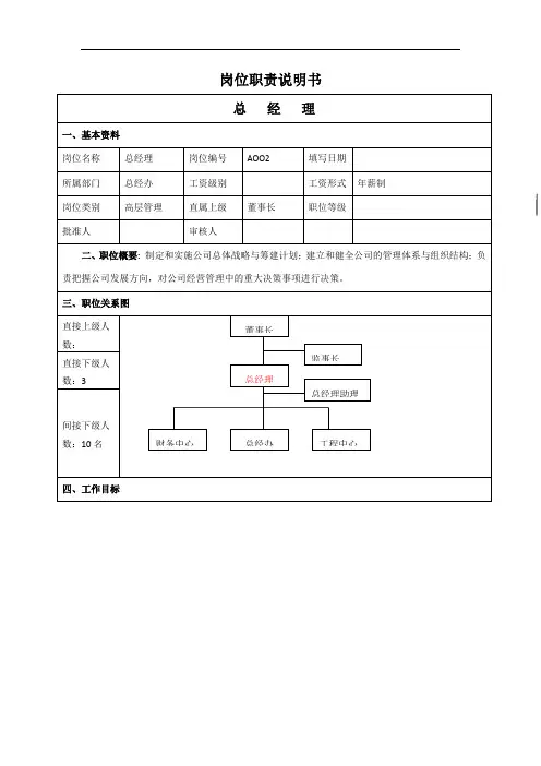 总经理岗位职责说明书(标准版)