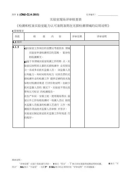 2016年实验室现场评审核查表CL14