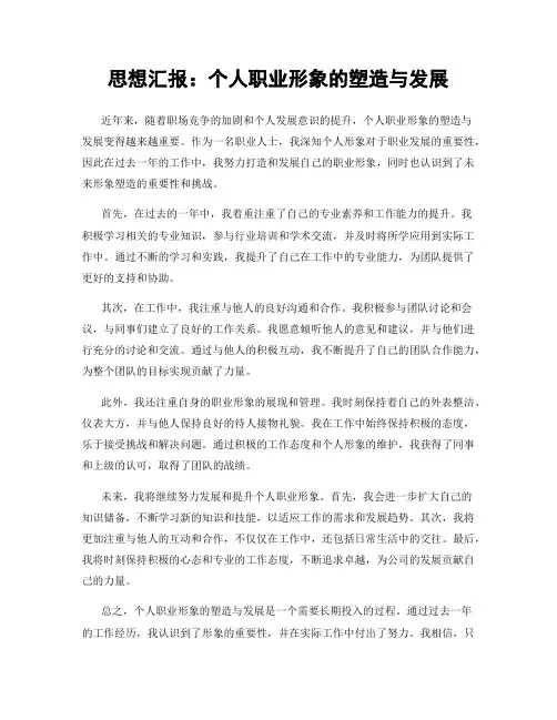 思想汇报：个人职业形象的塑造与发展