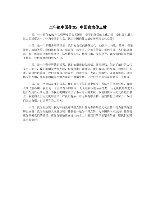 二年级中国作文：中国我为你点赞