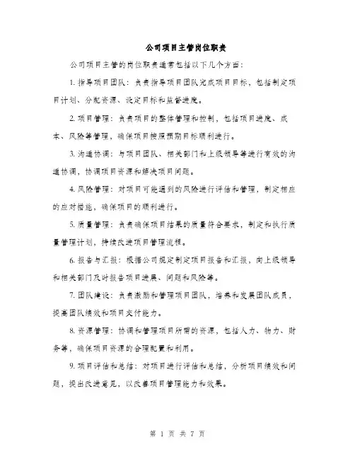 公司项目主管岗位职责（3篇）