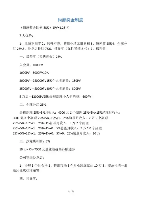 尚赫奖金制度