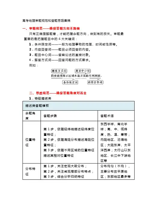 高考地理审题规范和答题思路集锦
