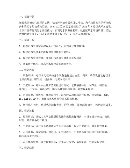 污水站调试总结报告范文
