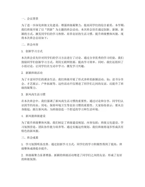 四新班会总结范文