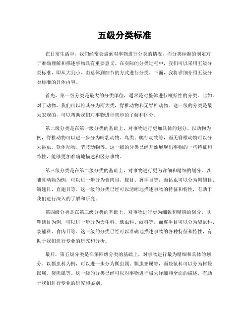 五级分类标准