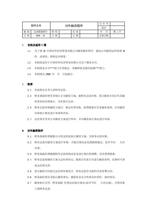 对外融资程序