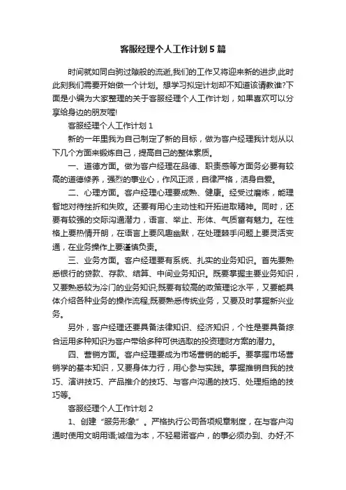 客服经理个人工作计划5篇