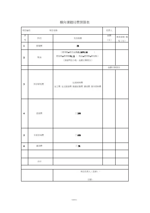 横向课题经费预算表