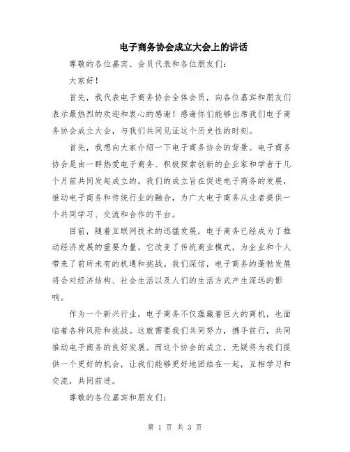 电子商务协会成立大会上的讲话