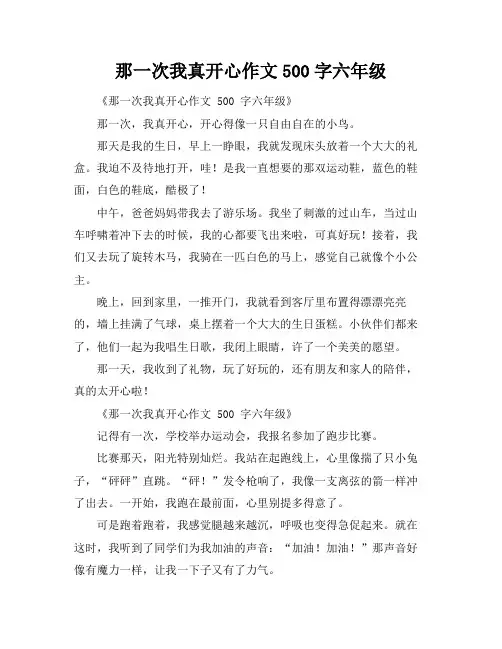 那一次我真开心作文500字六年级
