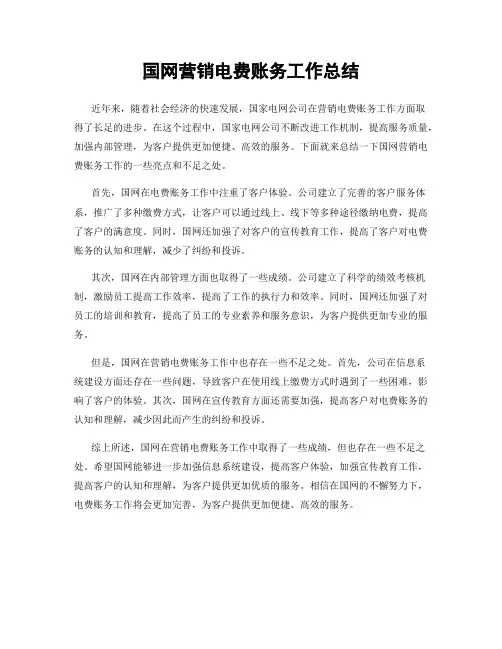 国网营销电费账务工作总结