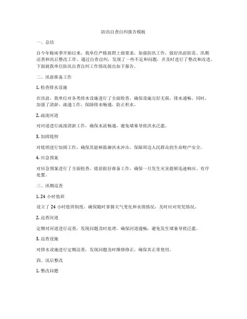 防汛自查自纠报告模板
