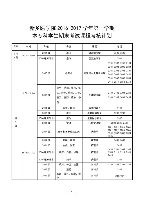 新乡医学院2016-2017学年第一学期