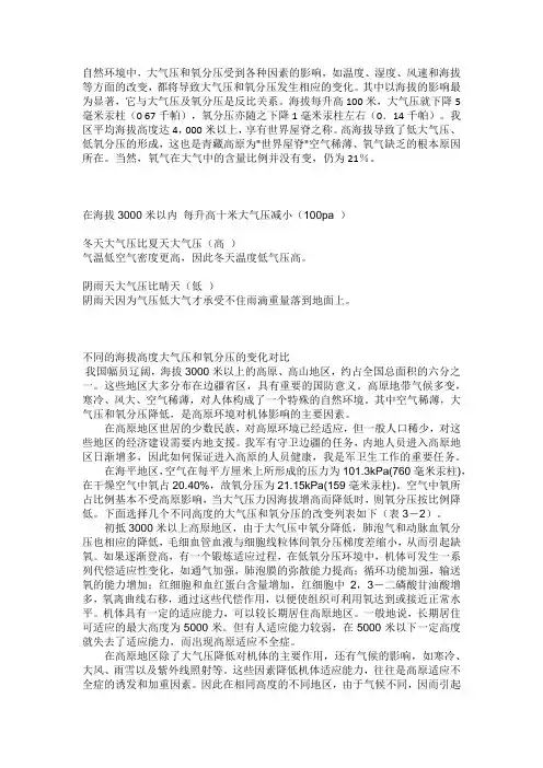 大气压 海拔高度