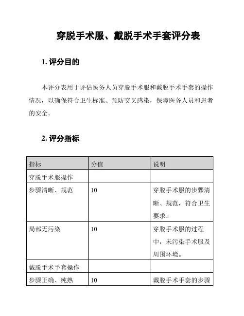 穿脱手术服、戴脱手术手套评分表