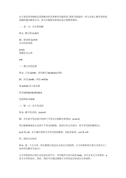 七年级上数学培优提高题