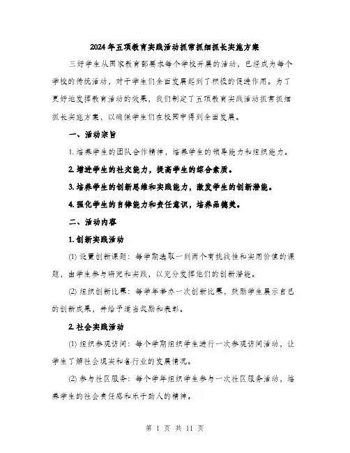 2024年五项教育实践活动抓常抓细抓长实施方案(3篇)