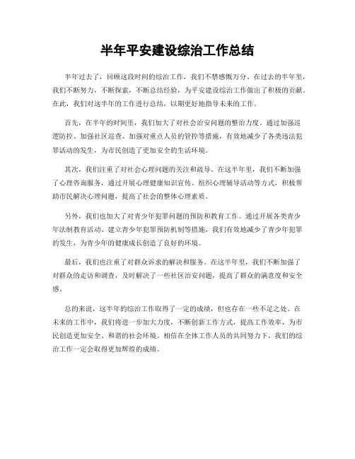 半年平安建设综治工作总结