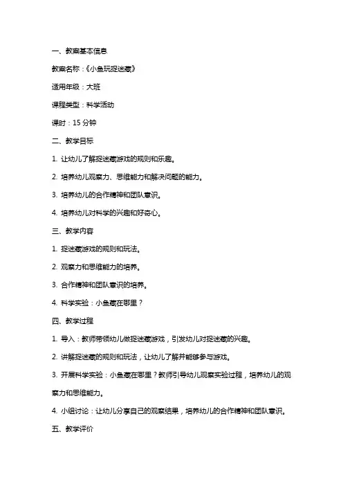 《小鱼玩捉迷藏》教案