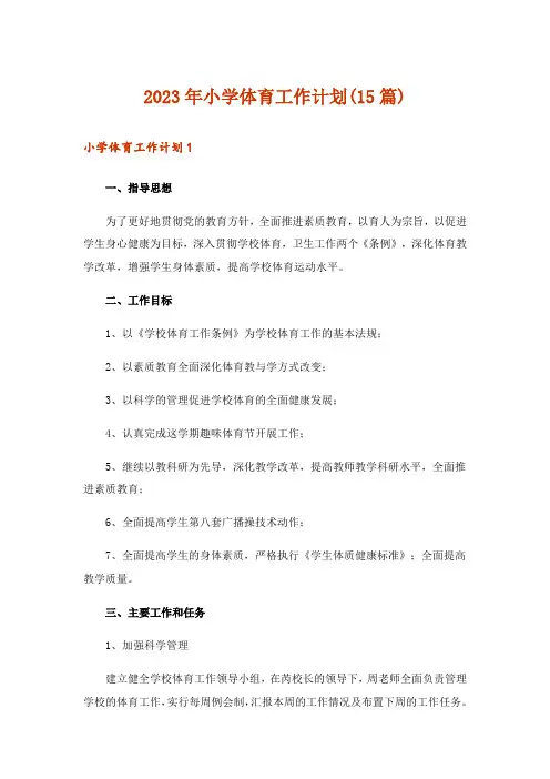 2023年小学体育工作计划(15篇)