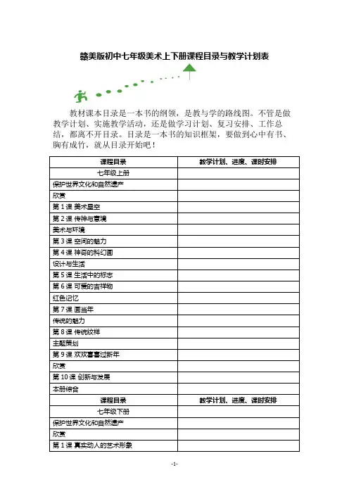 赣美版初中七年级美术上下册课程目录与教学计划表