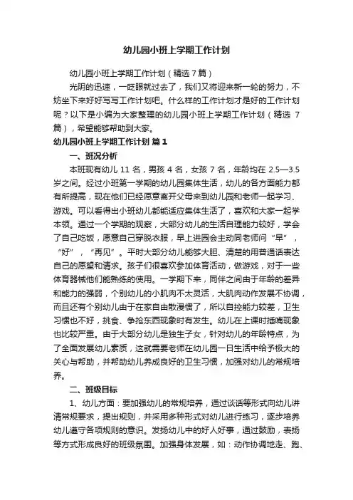 幼儿园小班上学期工作计划（精选7篇）