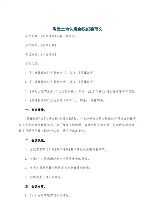 闲置土地认定会议纪要范文