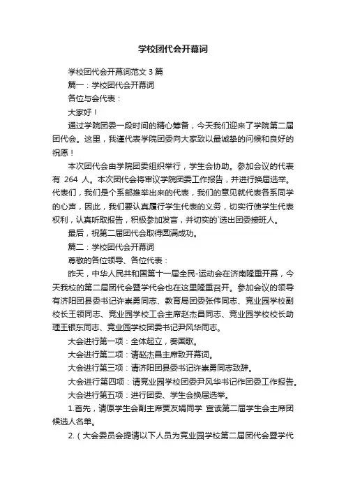 学校团代会开幕词