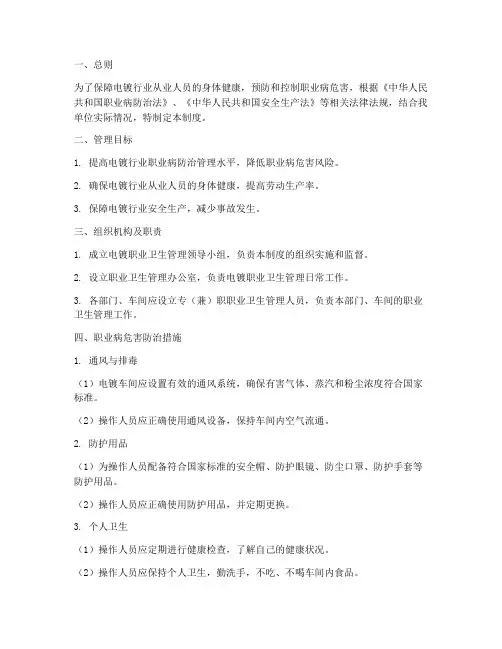 电镀职业卫生管理制度