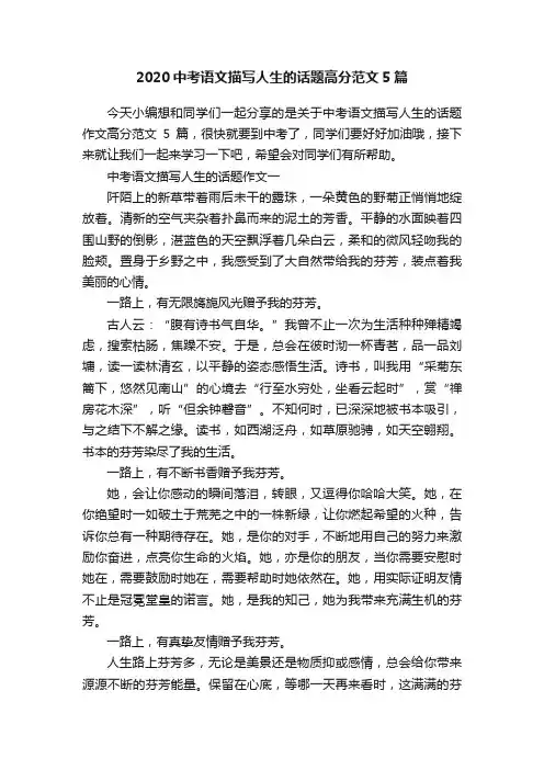 2020中考语文描写人生的话题高分范文5篇