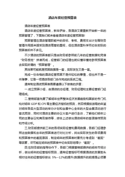 酒店年度经营预算表