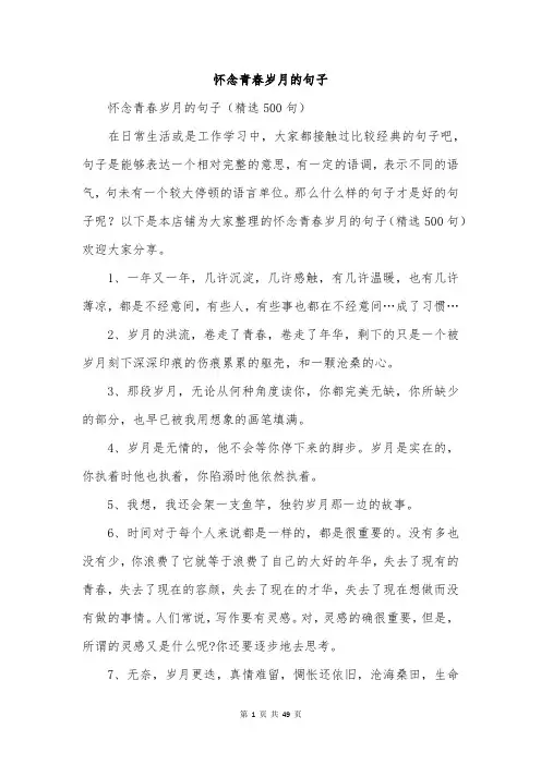 怀念青春岁月的句子