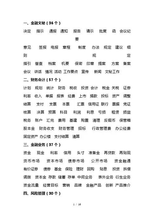 金融类公文主题词表