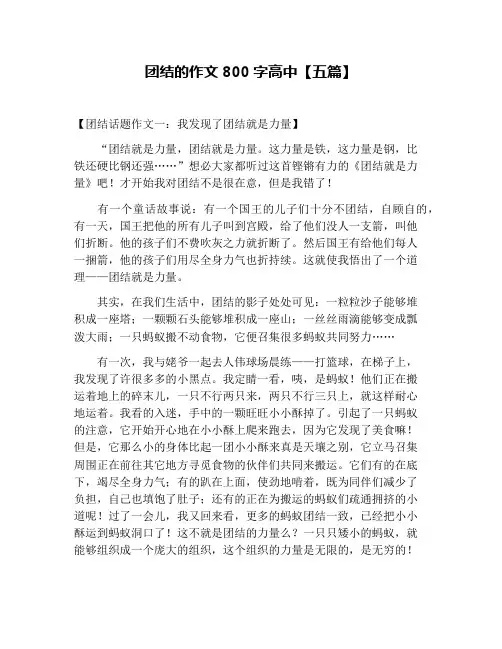 团结的作文800字高中【五篇】