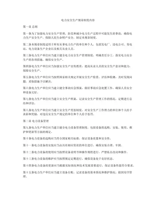 电力安全生产规章制度内容
