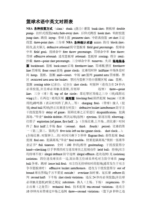 篮球术语中英文对照表