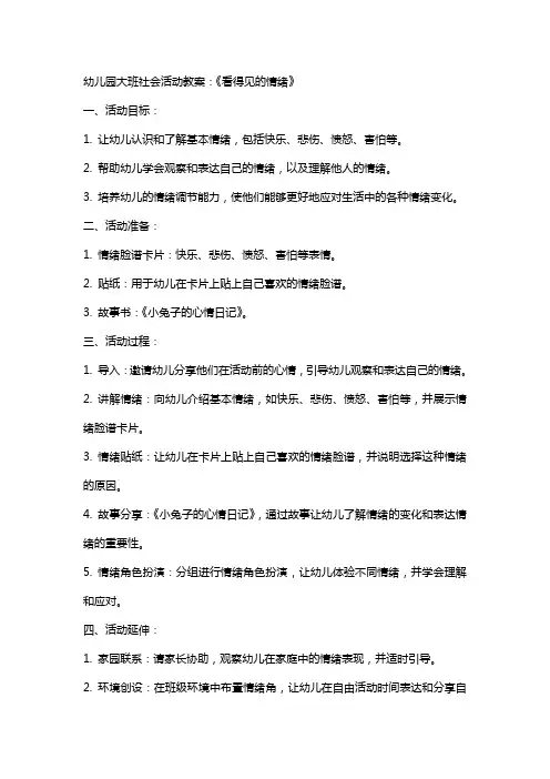 幼儿园大班社会活动教案：《看得见的情绪》