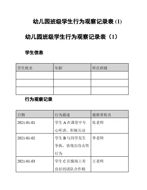 幼儿园班级学生行为观察记录表 (1)