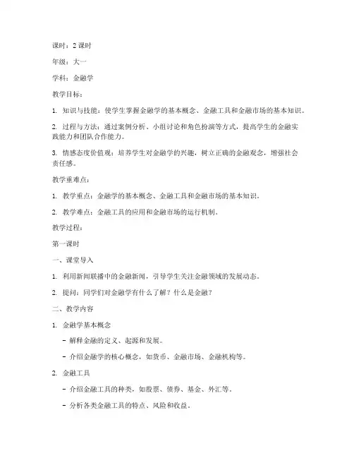 金融教师教案设计模板范文