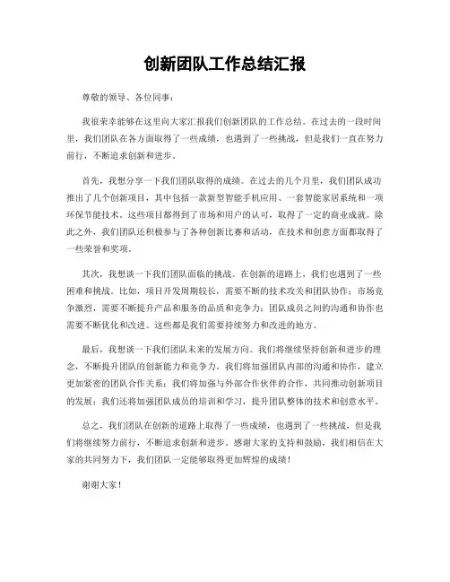 创新团队工作总结汇报