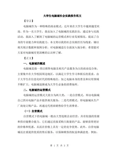 大学生电脑城社会实践报告范文