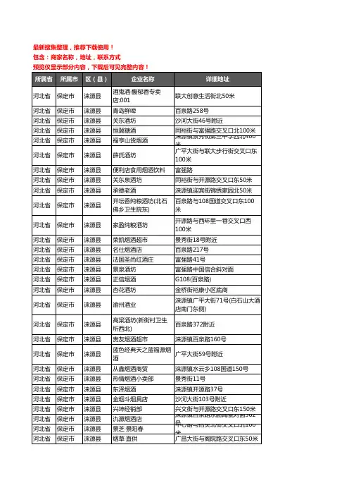 新版河北省保定市涞源县酒水批发企业公司商家户名录单联系方式地址大全89家