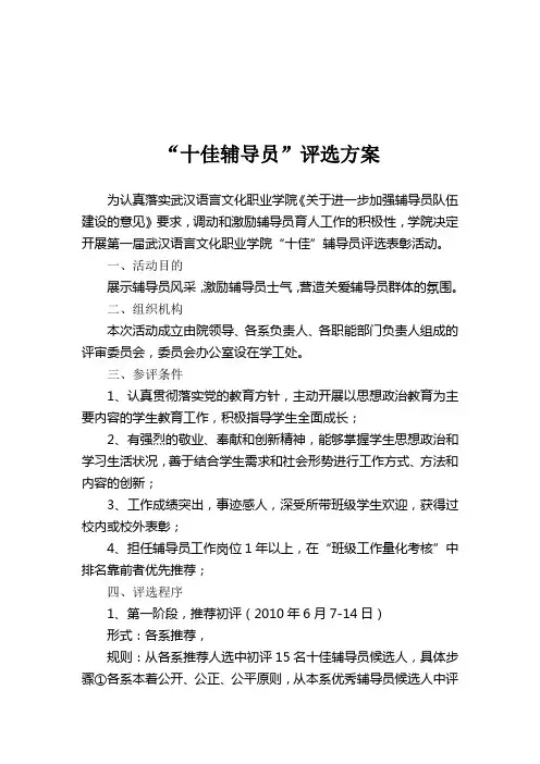 十佳辅导员评选方案