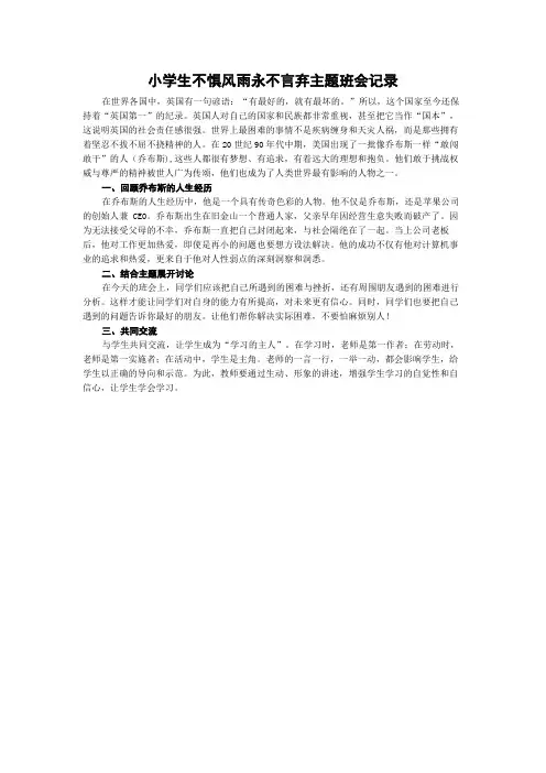 小学生不惧风雨永不言弃主题班会记录