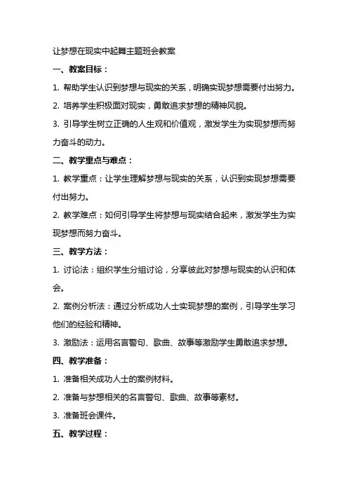 让梦想在现实中起舞主题班会教案