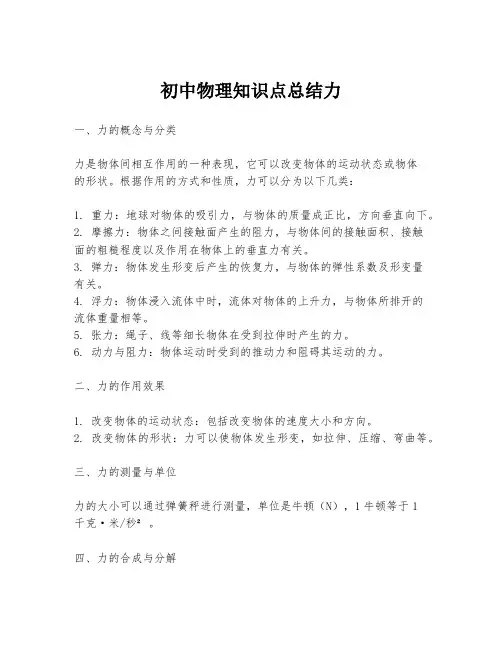 初中物理知识点总结力